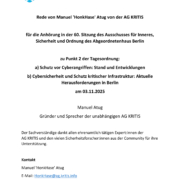 Screenshot vom Deckblatt der Rede von HonkHase