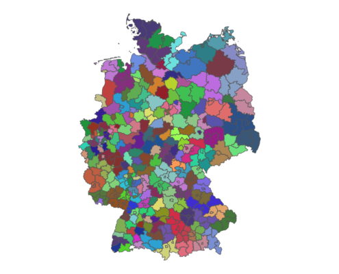 Gebietskarte der unterschiedlichen Zuständigkeiten der BOS-Leitstellen in Deutschland